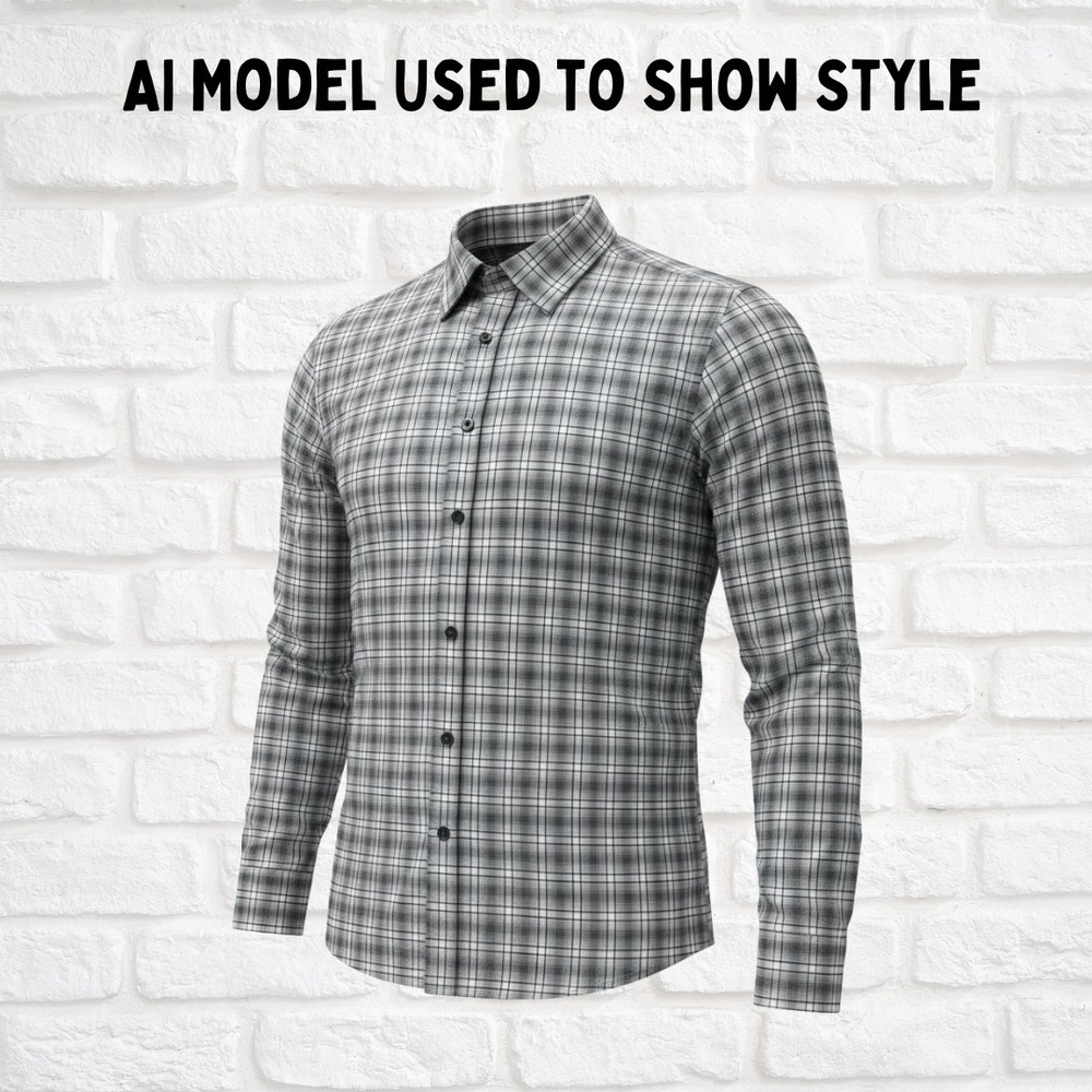 Egara‎ Mens XL Slim Fit Non-Iron Shirt Long Sleeve Plaid Gray Blue 100% Cotton